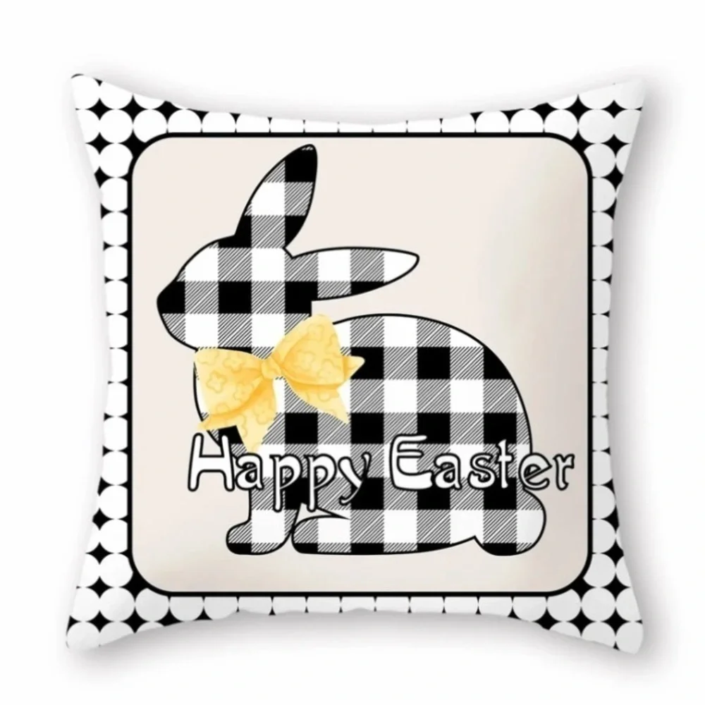 Easter Pillow Cover Buffalo Check Bunny Plaid Zipper Closure 17.7 Inch Square